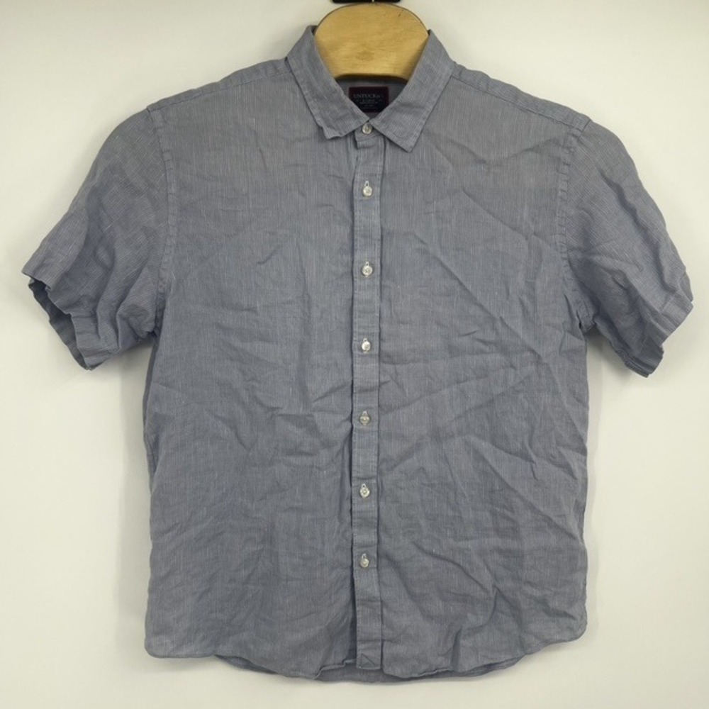 UNTUCKit Men's XL Blue Micro Stripe 100% Linen Short Sleeve Button Down Shirt